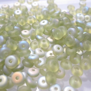 50 Frosted Olivine AB 4x2mm Smooth Pressed Czech Glass Rondelles RDL/F5023Ab  Rdl1030