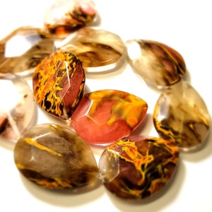 Faceted Golden Strawberry Quartz Tear Drop Pendant Bead, Focal Bead 40x30x9mm ST22-013