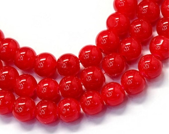 140 Red imit Jade Glass Round Bead, 6.5mm, Hole: 1.5mm 1 strand, 31.8" GB9136