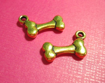 12 Dog Bone Charm, Dog Chew Toy Charm Antique Gold, 16x7mm C1264