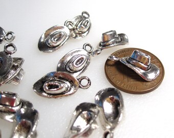 36 Hat Charms, Western Style Hat charms Cowboy, Cowgirl Antique Silver drops, 11x21mm C0055