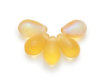 25 Frosted Honey Yellow Ab Glass Tear Drop Beads 4x6mm F1004AB1/46 TD0039