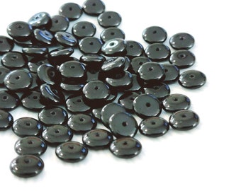 8mm Rondelles Jet Black, 30 pcs, 8x3mm Czech Glass J RDL1073