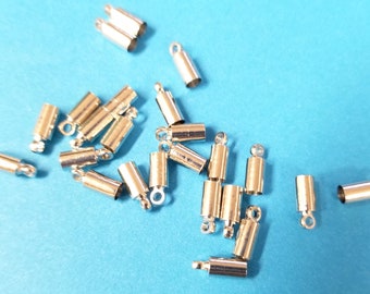 24 pcs Brass Cord Ends, End Caps, Column, Platinum tone, 9x3.5mm, Hole: 1.5mm; 3mm I.D. CE9025
