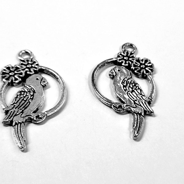 10 Love Bird Charms Antique Silver plated Bird Charms 28x15x2mm C9269