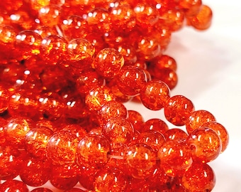 100pcs 8mm Red Orange Round Crackle Glass Beads CGB 649