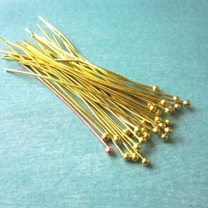 100pcs Gold Plated Brass Ball Head Head Pins 50mm 2 inch 23ga. HP9002 image 4