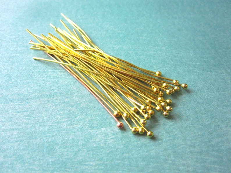 100pcs Gold Plated Brass Ball Head Head Pins 50mm 2 inch 23ga. HP9002 image 4