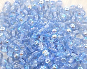 50 4mm Glass Beads, Frosted Sapphire Blue AB Smooth Round Czech Glass Druk Beads, #F3002AB/4 Gb0643