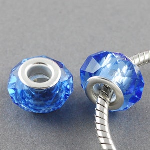 5 Blue Glass European Beads, Faceted Rondelles Double Cores 13x8mm, 5mm Hole GB9163F