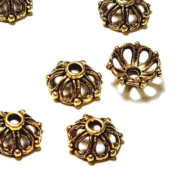 24 Filigree Bead Caps, Antique Gold 3.6x8mm BC9026