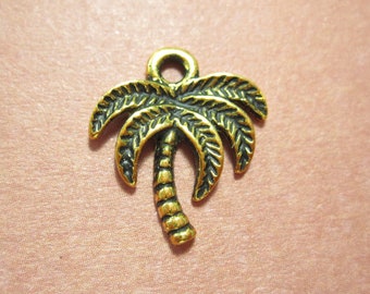 8 Antique gold Palm Tree Charm, Gold Tree Charm, Chain Extender Drop C1218