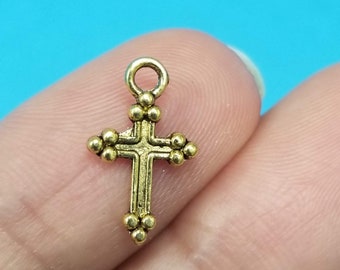 20 Gold Cross charms, 15x9mm C9204