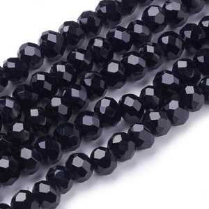 Black 4mm Faceted Round Glass Beads, 1 strand approx 98 beads GB9418