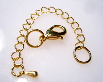 Chain extender, 3 sets Bright Gold plated brass Lobster Claw Clasp, 17x12mm with 8mm ring and 3 inch Chain Extender with drop  CL1018