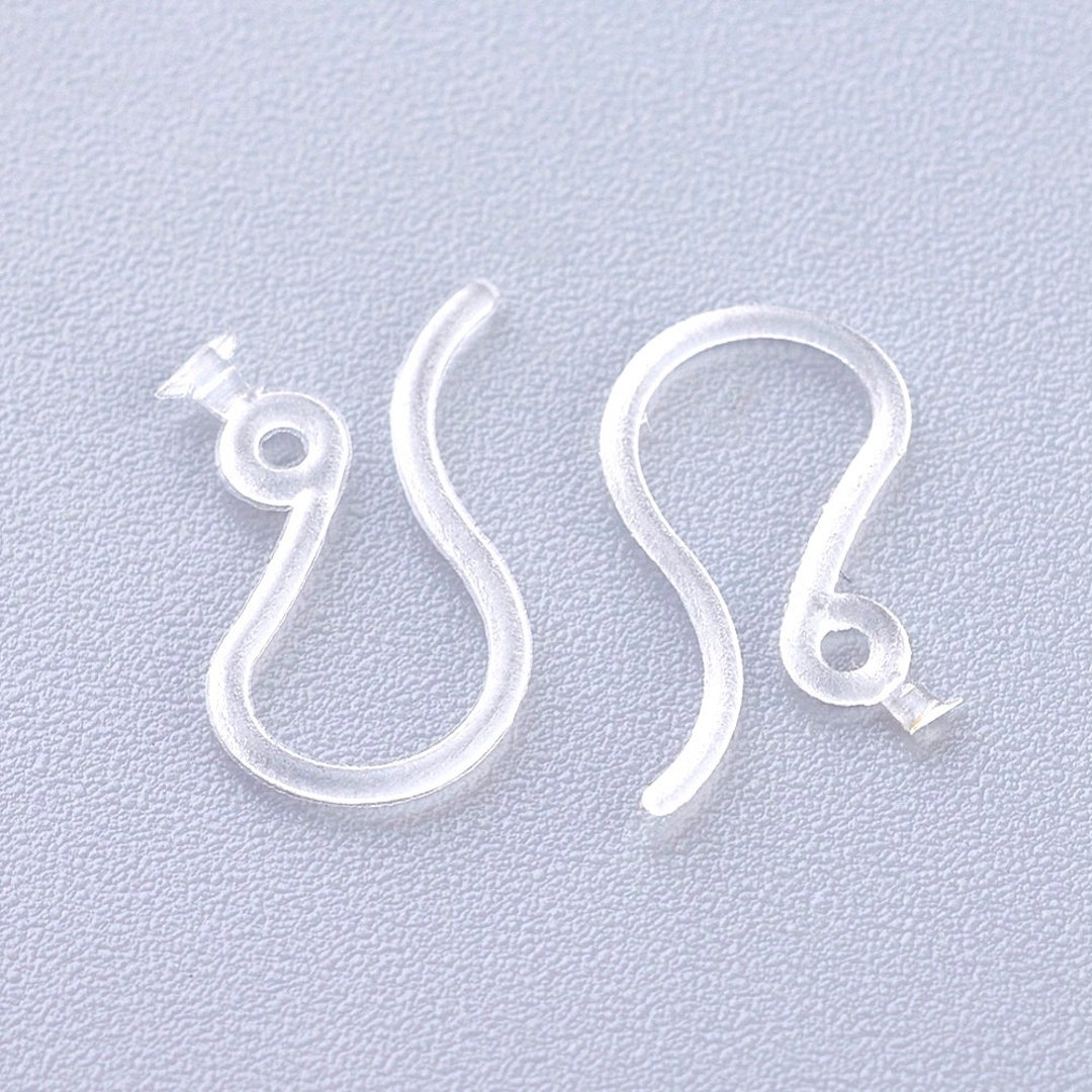 50pcs Plastic Earring Hooks, 25 Pair Clear Ear Wires, 13x7mm, Hole 1mm