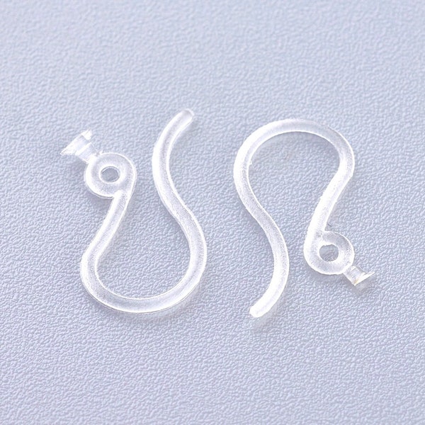 50pcs Plastic Earring Hooks, 25 pair clear ear wires, 13x7mm, Hole: 1mm Enviromental, Hypoallergenic ER22-010