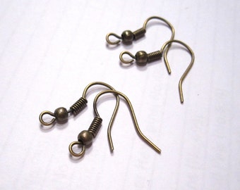 50pcs, 25 pair Antique Brass Ear wires, featuring a coil accent with loop Pierced earring wires jewelry supplies ER0060