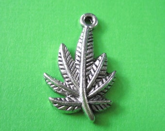 6 Marijuana Leaf, Antique Silver Marijuana Leaf Pendant, hemp leaf charm 22x14mm C9365