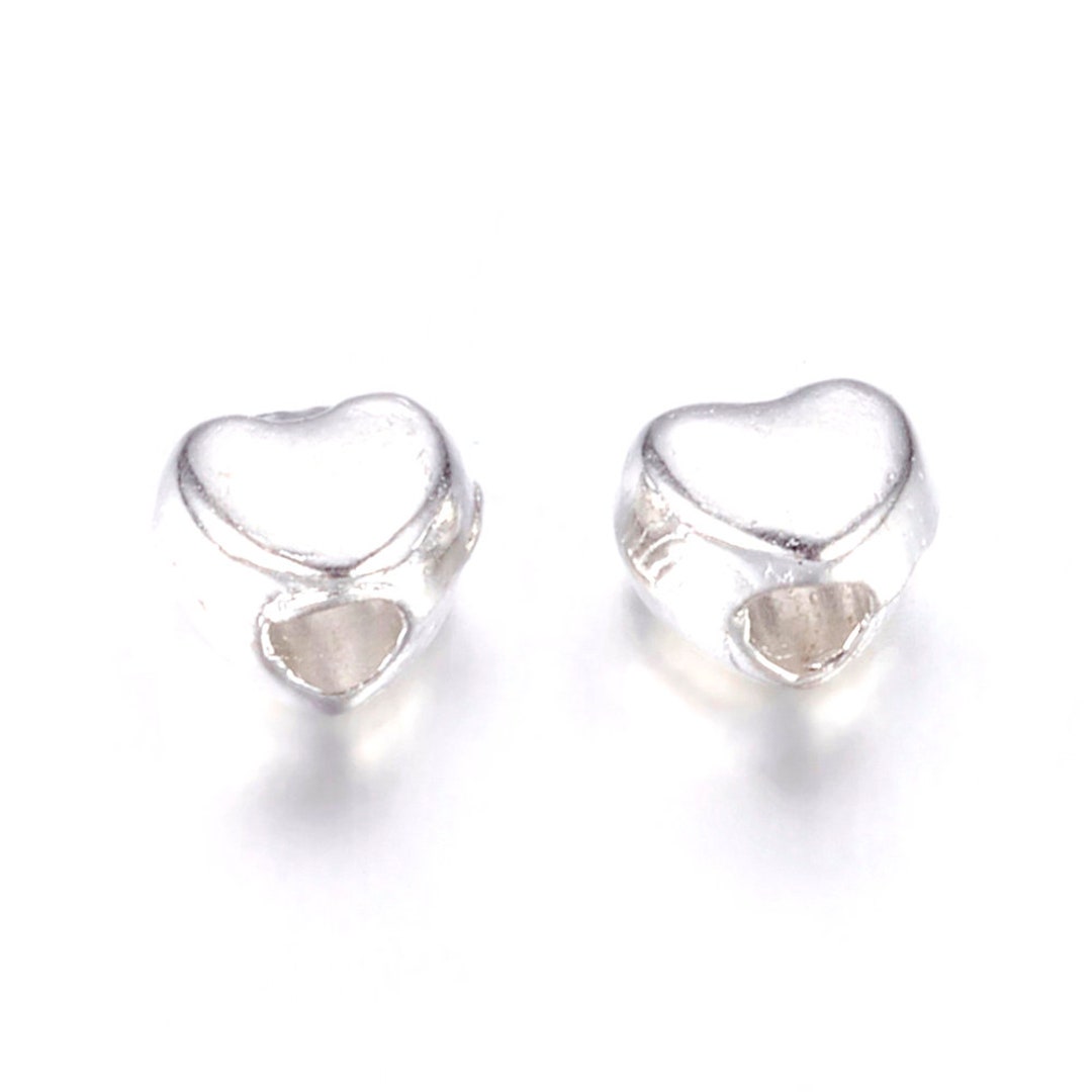 25pcs Silver Heart Beads, Small Metal Heart Beads 3x4x3mm Hole 1.2mm