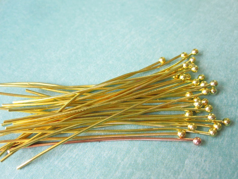 Lot 200 GOLD Plated Brass HEADPINS 2 inch 21 gauge No Lead No Nickel Head Pins