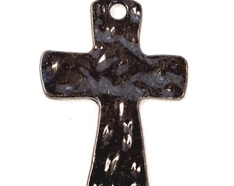 Hammered Very Dark Brown / Black Cross Pendant, double sided 45x31mm C22-024