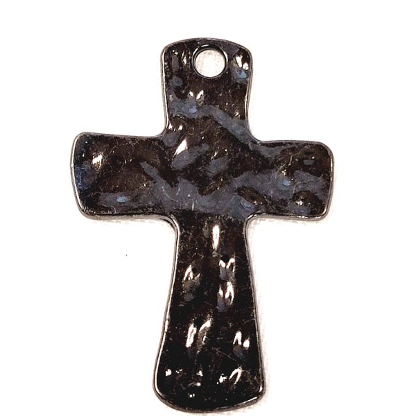 Hammered Very Dark Brown / Black Cross Pendant, double sided 45x31mm C22-024