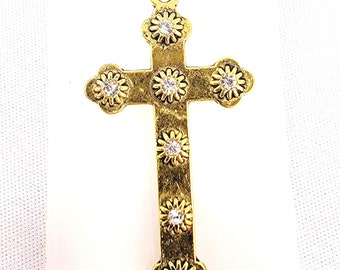 Antique Gold and Rhinestone Cross Pendant, 45x24mm C22-018