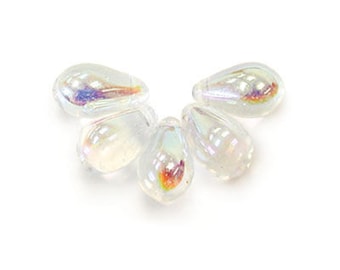 25 pcs Crystal Ab Tear Drops Side Drilled 4x6mm Czech Glass CAB/46 TD0038