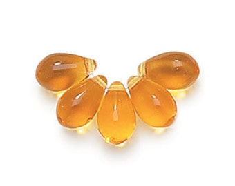 25 Topaz Tear Drops Czech Glass, Side Drilled 4x6mm 1008/46 TD0003