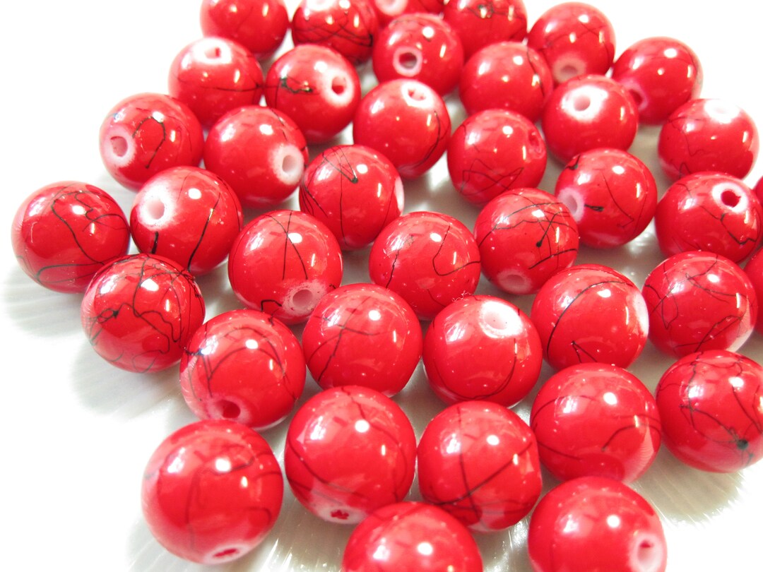 20 Red and Black Glass Bead 10mm 1mm Hole GB2038 Etsy