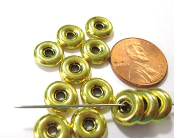 20 Gold 10mm Rondelle Metal Beads, Donut Spacer Beads 10x3mm 2.25mm hole MB9018