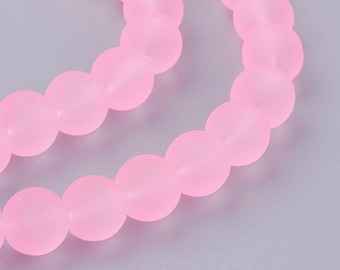 8mm Pink Frosted Glass Beads, Sea Glass Round beads, Pink Sea Glass Beads, Hole: 1.5mm about 40pcs FGB0041