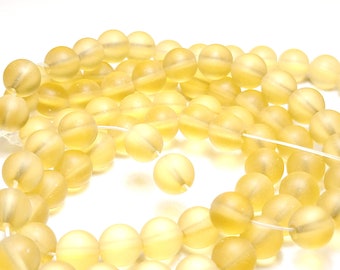 Yellow Sea Glass Beads, 8mm Frosted Glass Beads 40pcs  Hole: 1.3mm FGB0015
