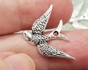 12 Antique Silver Bird Charms 17x21mm C9267