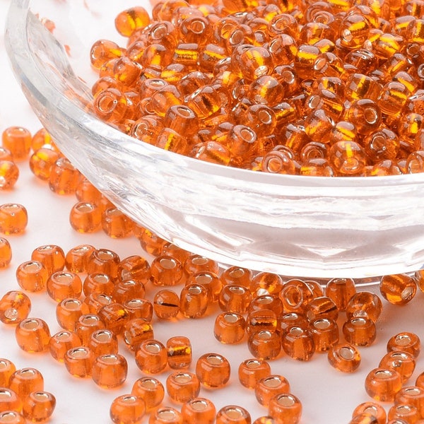 200 pcs Orange Waistline Glass 6/0 Seed Beads, 4mm round Silver Lined 1.5mm Hole; Waist Beads Tummy Beads beads SB0103
