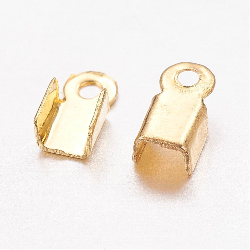 200 Pieces Fold Over Cord Ends Cord Crimp End Tips Fold-Over End Caps Leather Ribbon Ending Clasp Tips Jewelry Connector for Jewelry Making, 3.5 x 9