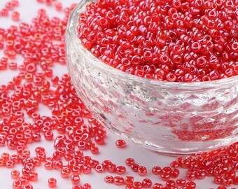 Red Luster, 20 grams Glass Seed Beads, Lustere finish, 2mm Round Hole 1mm SB0014