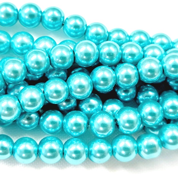 1 Strand of Aqua Blue Glass Pearl Beads 8mm Round about 110pcs GB22-137