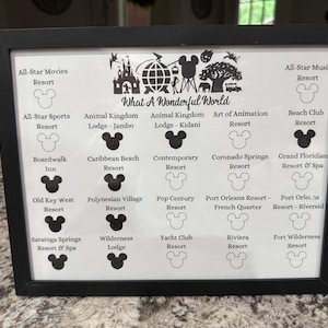 Lista de deseos imprimible de Disney World Resort / Rastreador de cabezas de Mickey para colorear / Recuerdo de vacaciones en Walt Disney World