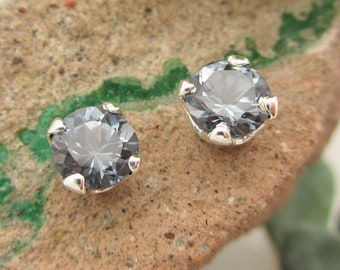 Gray Spinel Earrings: Solid 14k Gold or Platinum Studs | Everyday Jewelry for Men or Women | Made in Oregon