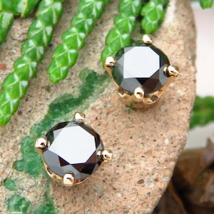 Aretes con diamantes negros / Aretes con diamantes negros auténticos, oro real de 14 k, platino o plata de ley / 3 mm, 4 mm, 5 mm, 6 mm