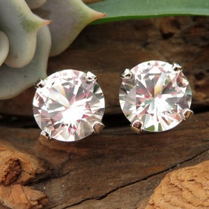 White Sapphire Earrings: Solid 14k Gold, Platinum or Sterling Silver Studs | Wedding Earrings | Lab Created Gems | Made in Oregon