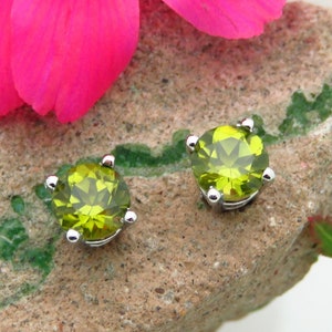 Arizona Peridot Earrings: Solid Platinum or 14k Gold Minimalist Screw Back Studs for Men or Women Made in Oregon image 1