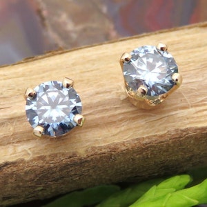 Blue Moissanite Earrings: Platinum or 14k Gold | Minimalist Screw Back Studs for Men or Women | Lab Created Gems