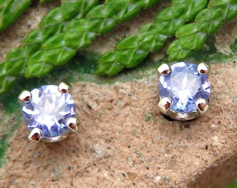 Tanzanite Earrings: Solid Platinum or 14k Gold | Minimalist Screw Back Studs for Men or Women | Made in Oregon