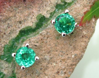 Colombian Emerald Earrings | Real Solid 14k Gold, Platinum or Sterling Silver Stud Earrings | Lab Created Gems | Made in Oregon