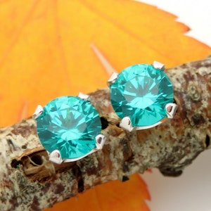Teal Earrings: Solid 14k Gold, Platinum or Sterling Silver Studs | YAG Paraiba Turquoise Earrings  | Lab Created Gems | Made in Oregon