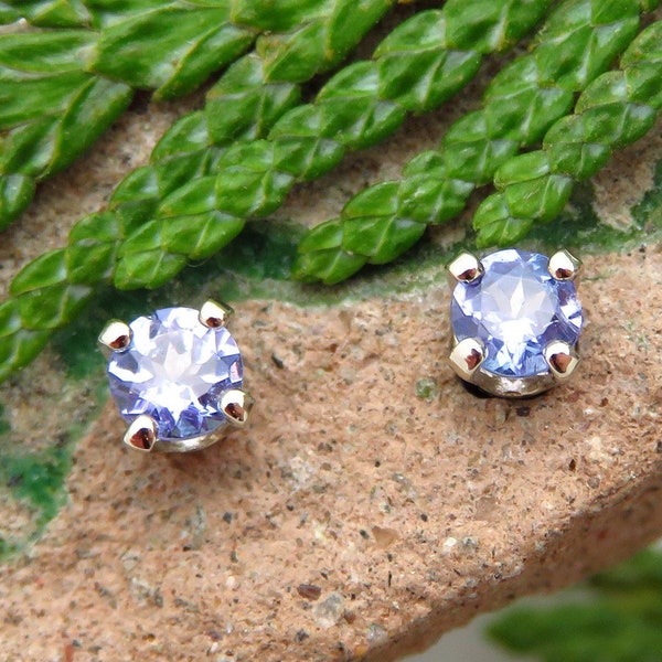 Tanzanite Earrings: Solid 14k Gold, Platinum, or Sterling Silver Studs | Minimalist Jewelry for Men or Women | Made in Oregon