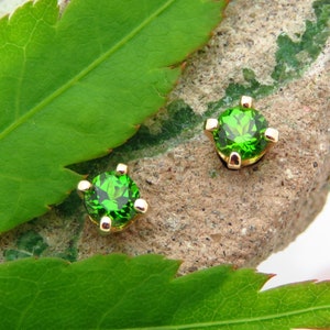 Chrome Diopside Earrings: Solid Platinum or 14k Gold | Minimalist Screw Back Studs for Men or Women | Made in Oregon